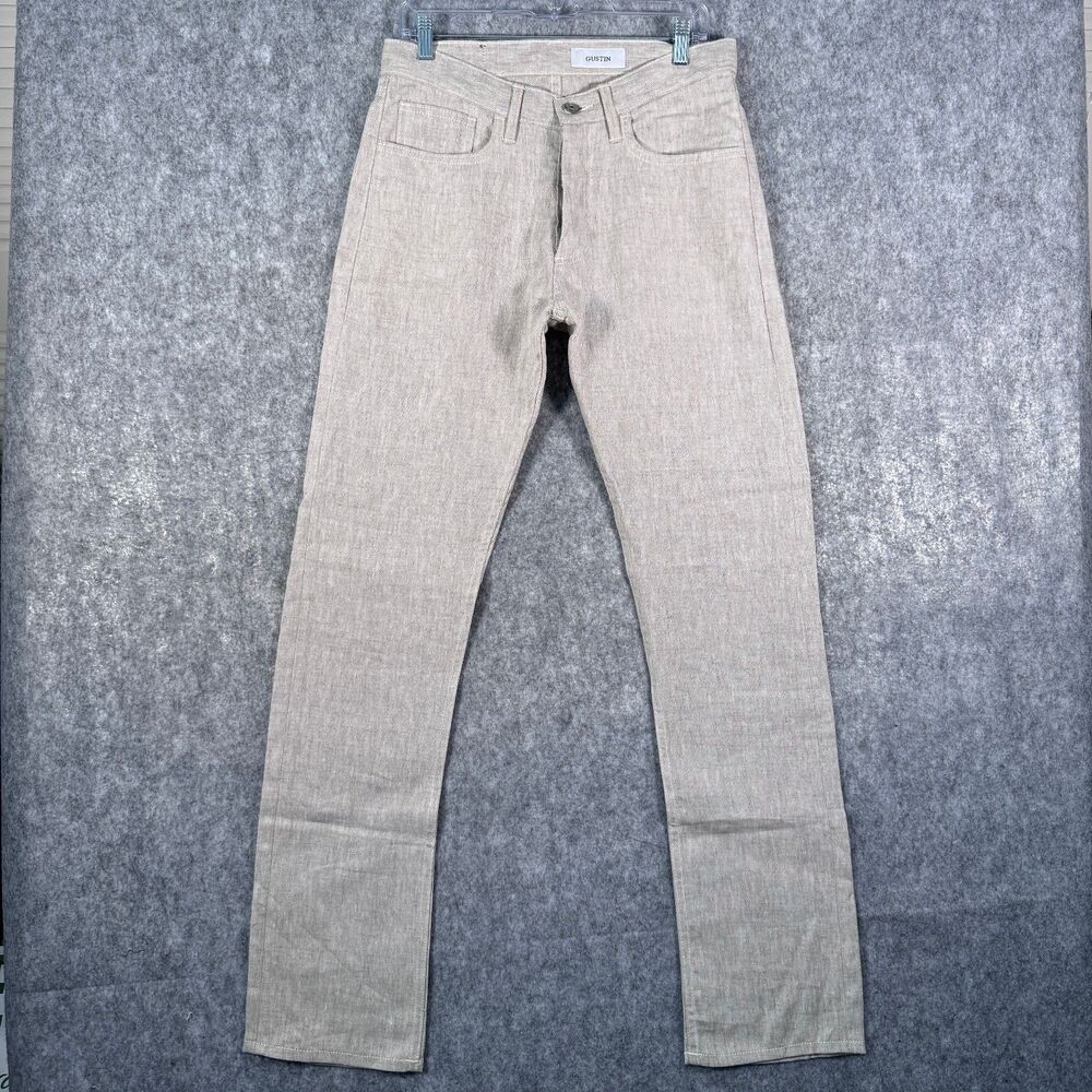 Gustin Linen Pants Mens 33 (32x34) Beige #203 Rustic Slub 5 Pocket Straight